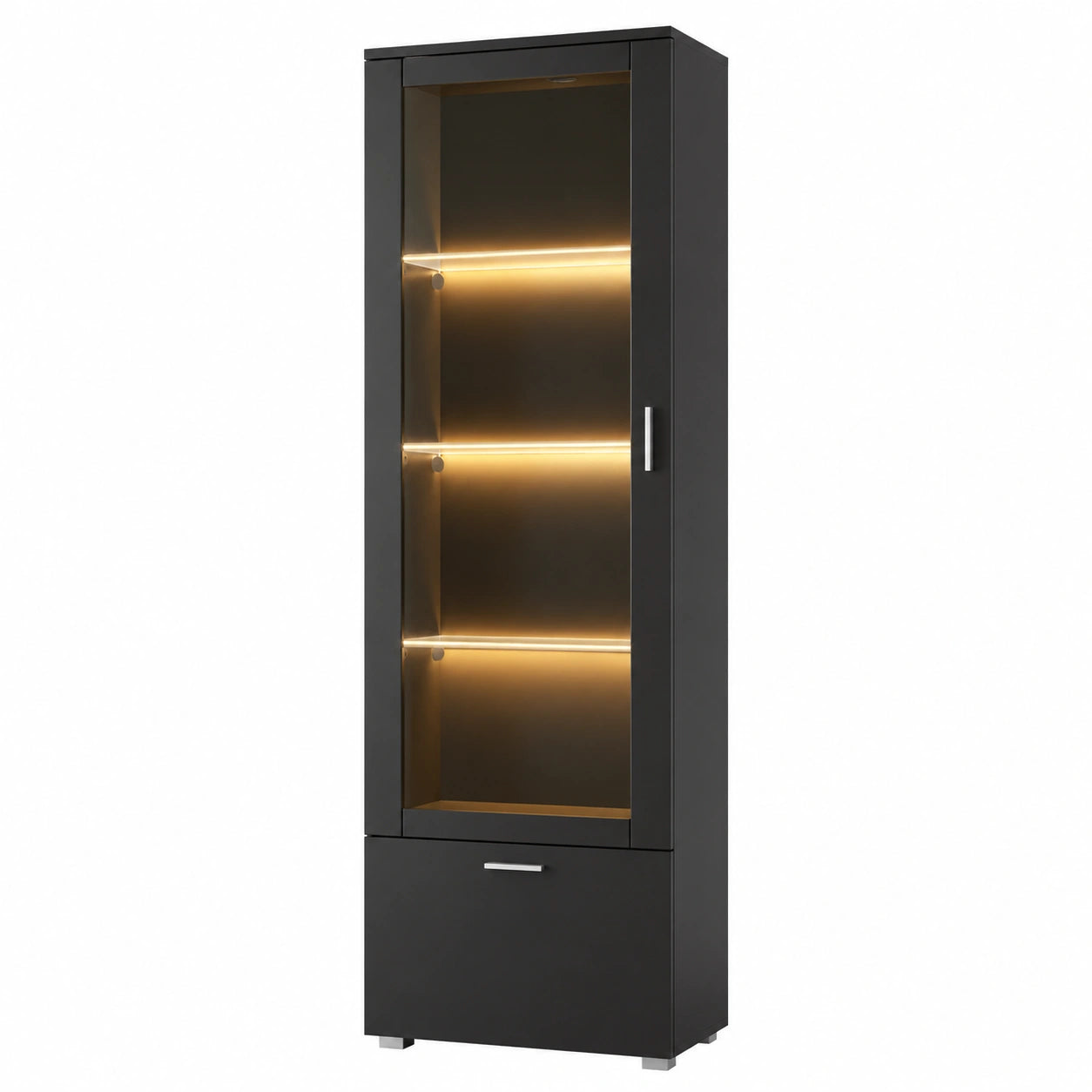 Armoire, avec étagères, avec portes, en verre, 40 x 50 x 160 cm, coloris noir, pour la chambre