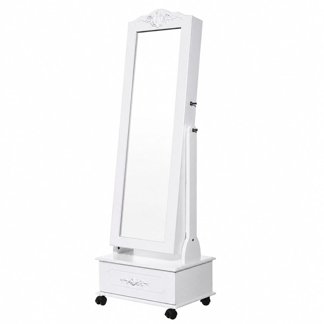 Armoire, avec tiroirs, avec éclairage LED, sur roulettes, coloris blanc, pour la chambre
