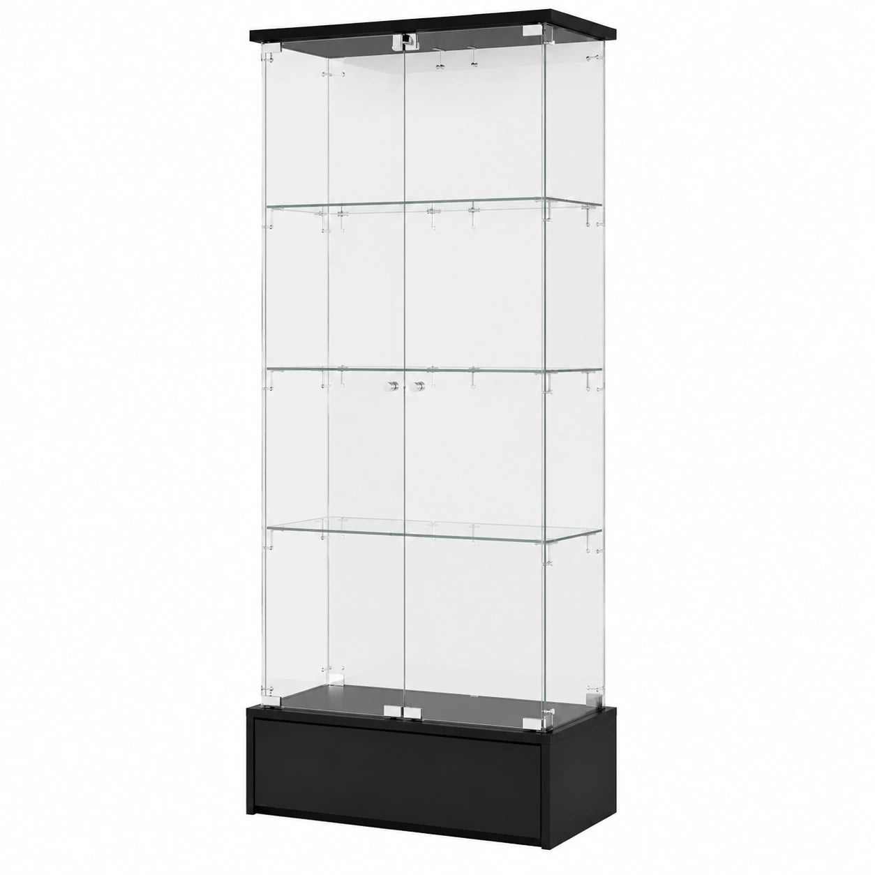 Armoire, avec tiroirs, avec étagères, en verre, coloris noir, 69,9 x 35,3 x 179,8 cm, pour la chambre