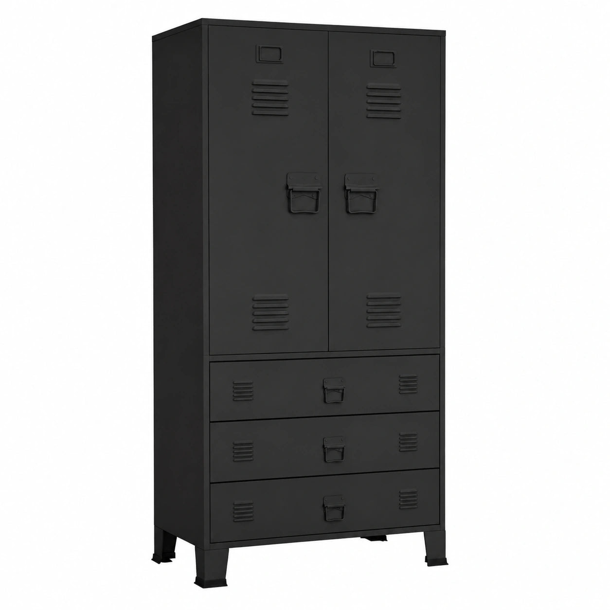 Armoire, en métal, avec rangement, avec étagères, coloris noir, 90 x 50 x 180 cm, pour la chambre