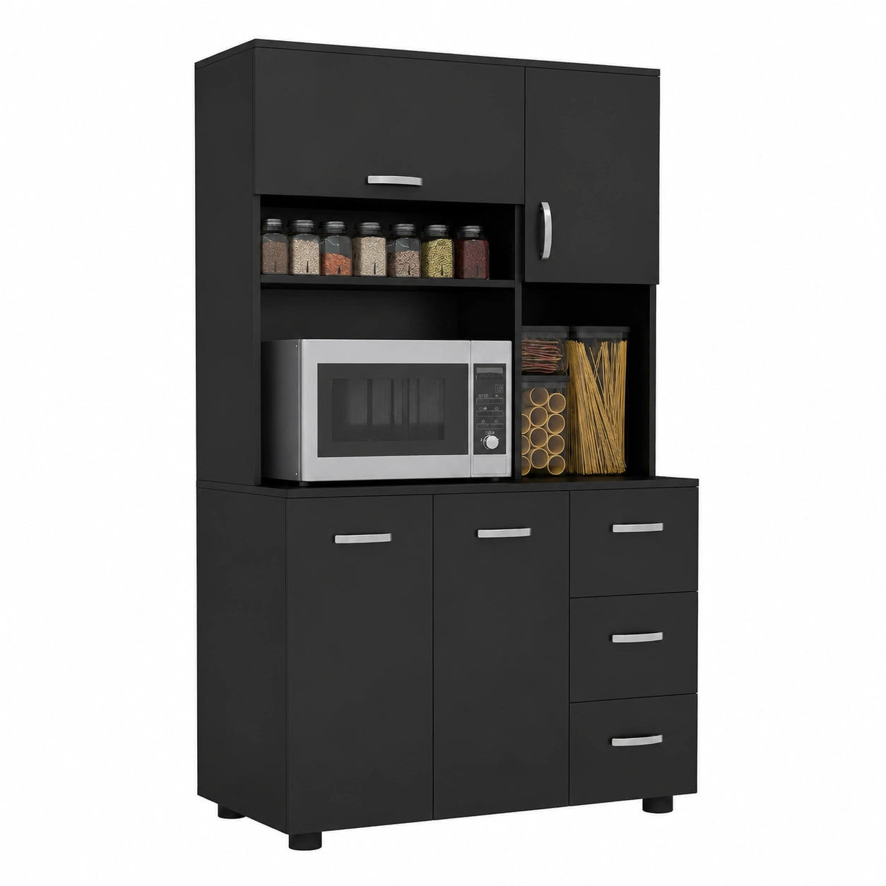 Armoire, avec rangement, avec tiroirs, avec étagères, coloris noir, pour la chambre