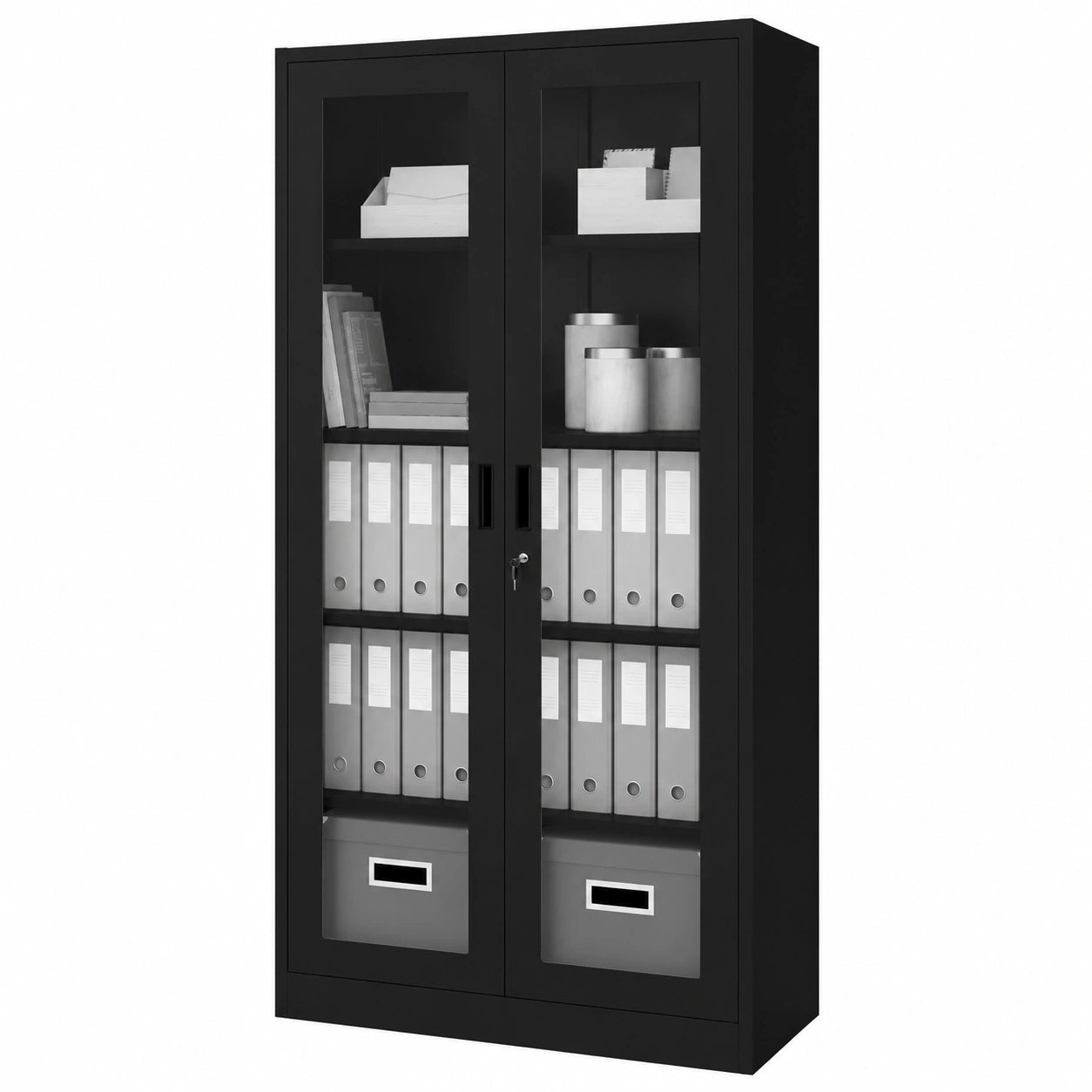 Armoire, en acier, avec rangement, avec étagères, coloris noir, pour la chambre
