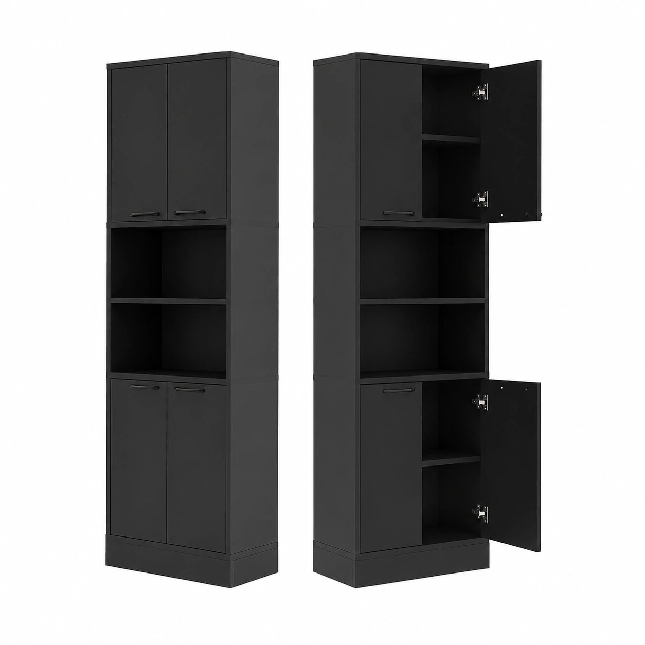 Armoire, avec rangement, avec étagères, avec portes, coloris noir, 56 x 30 x 190 cm, pour la chambre