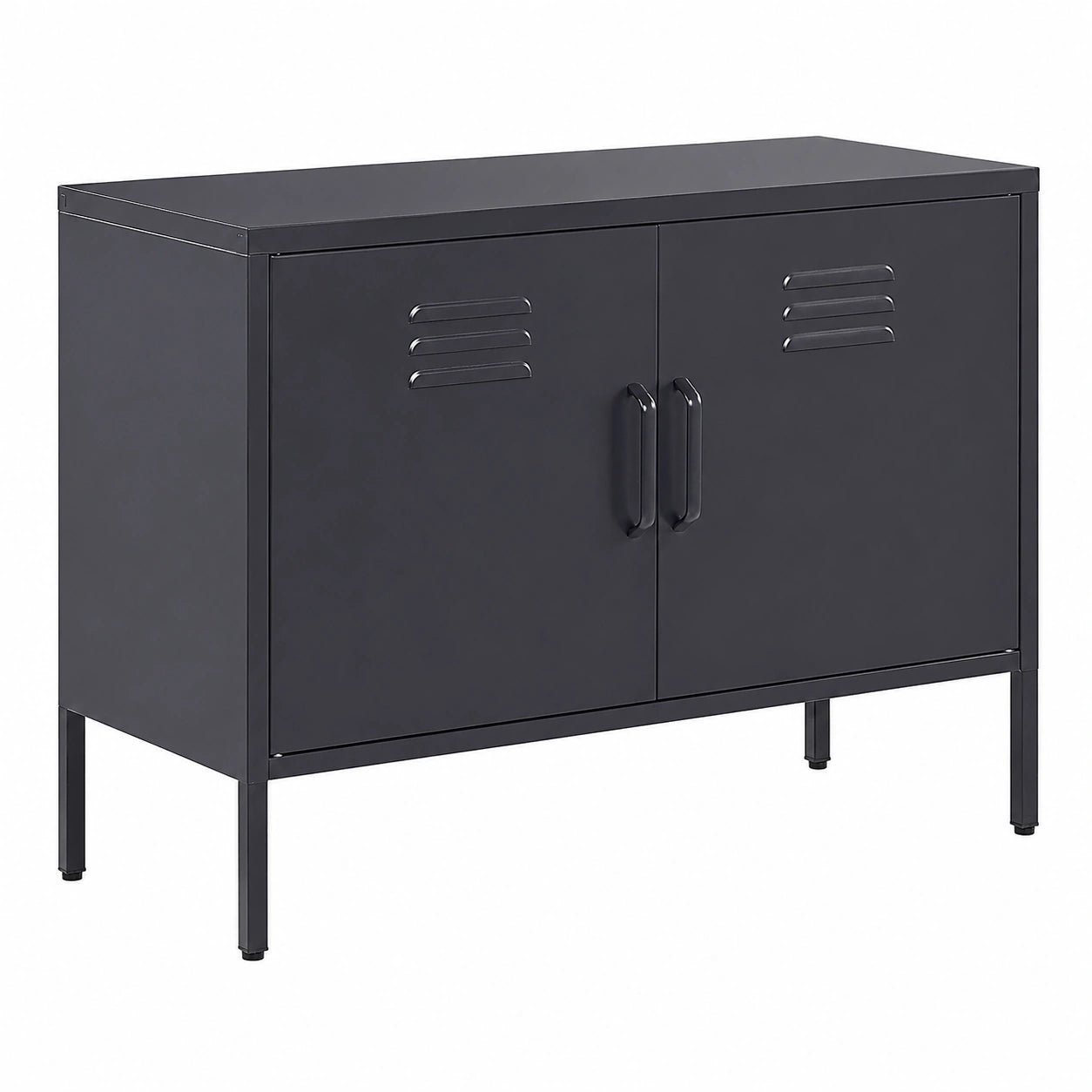 Buffet, avec portes, en acier, coloris noir, pour la salle à manger ou le salon