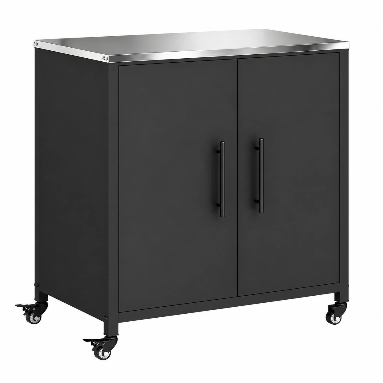 Armoire, en acier inoxydable, avec rangement, avec étagères, avec portes, coloris noir, 80 x 50 x 90 cm, pour la chambre