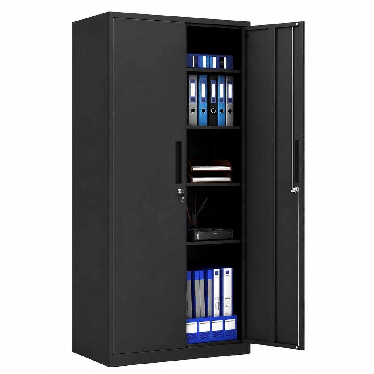 Armoire, réglable, avec rangement, avec étagères, en acier, coloris noir, pour la chambre