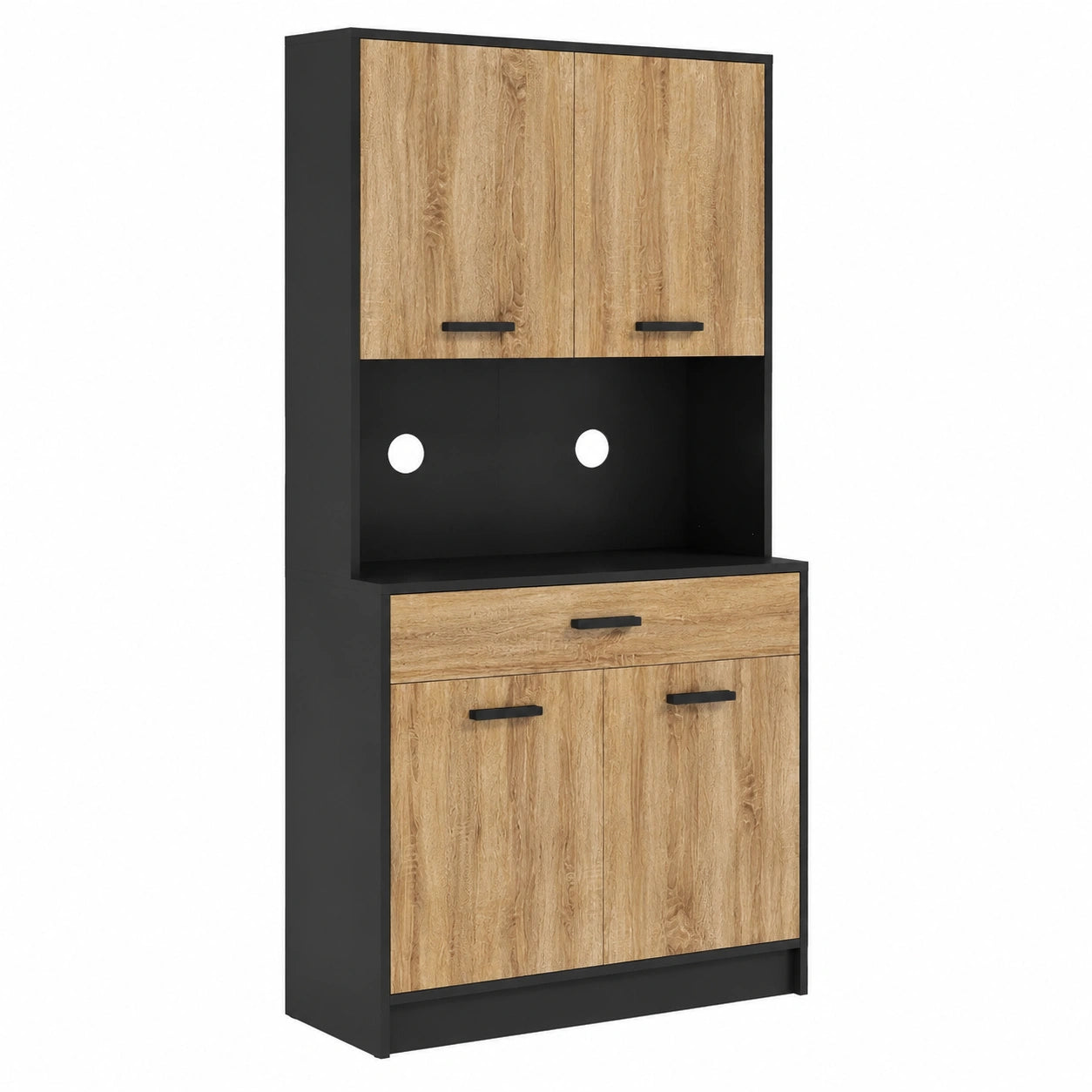 Armoire, avec rangement, avec tiroirs, avec portes, coloris noir et naturel, 80 x 40 x 180 cm, pour la chambre