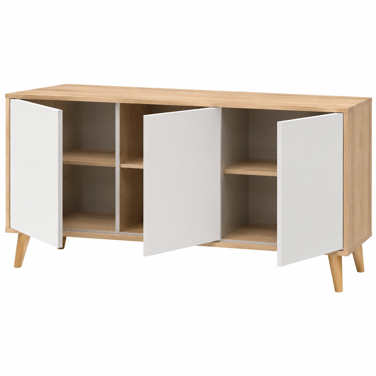 Armoire, en chêne, avec étagères, avec portes, coloris blanc, pour la chambre